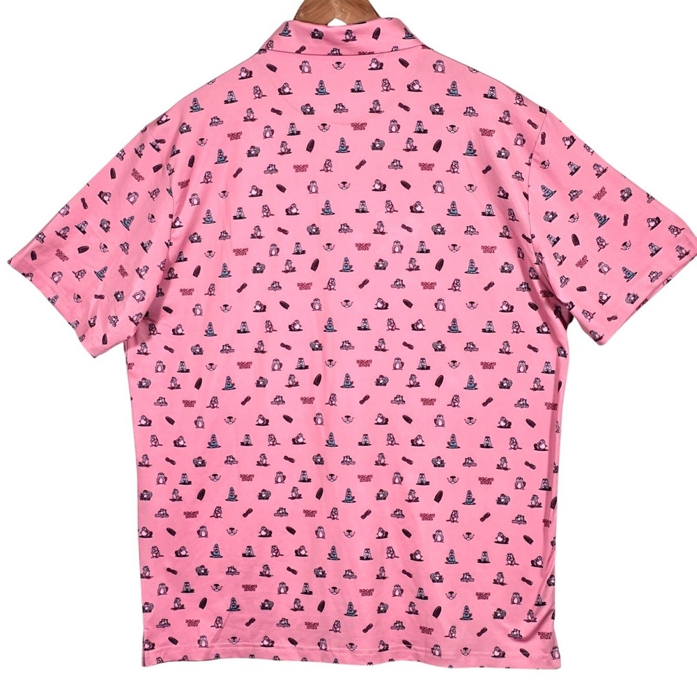 Bogey Bros Dam Beavers Polo Shirt Mens Large Pink All Over Print UPF 50 - Picture 2 of 5